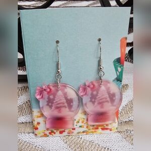 Pink Snow Globe Acrylic Earrings NWOT